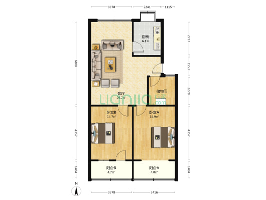 妇联小区 2室1厅0卫 90平方