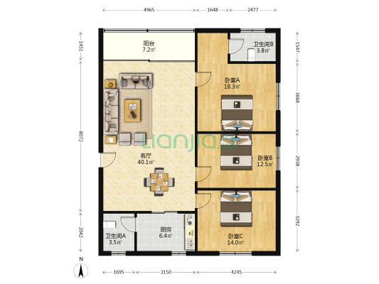 下角东路20号 3室1厅2卫 116平方