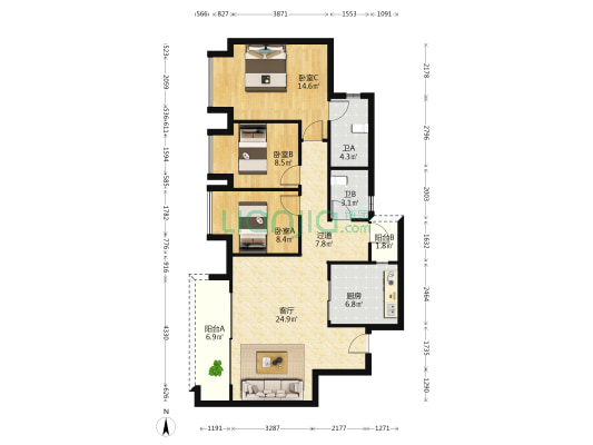 学宸名著T1组团 3室1厅2卫 97平方