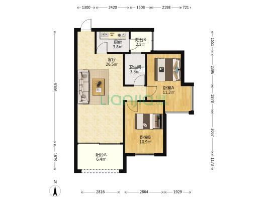 水岸花山 2室1厅1卫 79平方