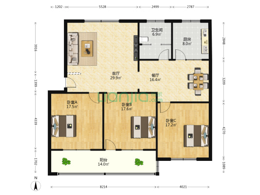 企业局家属院 3室2厅1卫 143平方