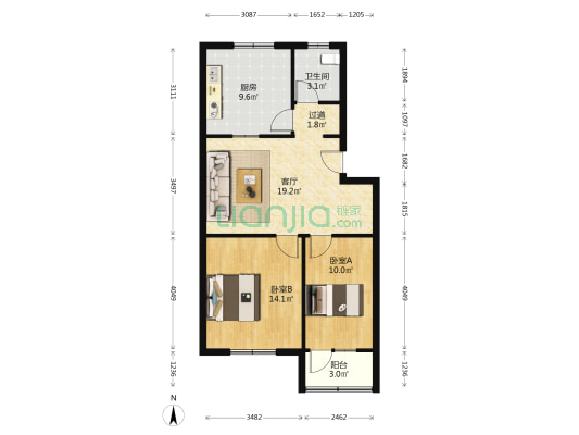 广场小区 2室1厅1卫 74平方