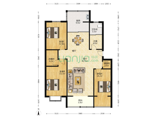 盛世家园(泸州路) 3室1厅1卫 139平方