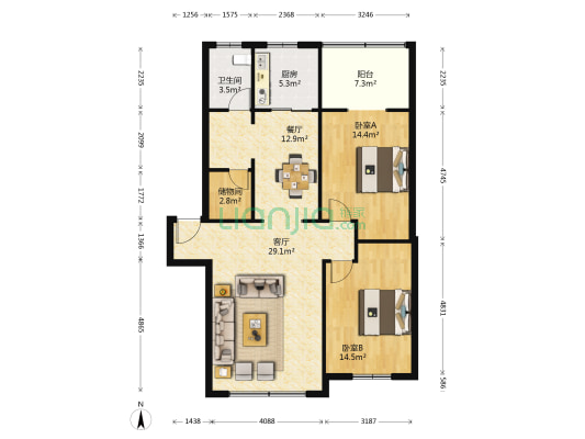 供电局家属院 2室2厅1卫 106平方