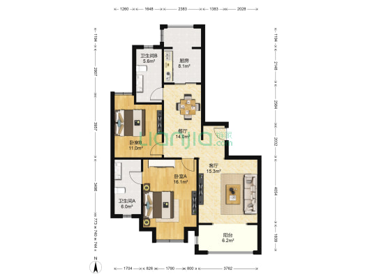 海韵茗庭 2室2厅2卫 112平方
