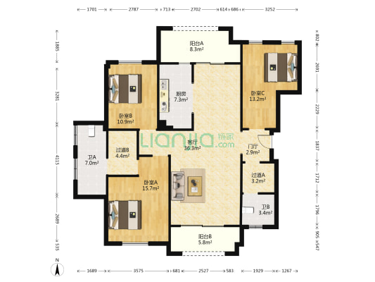 绿城两江御园紫荆园 3室1厅2卫 143平方