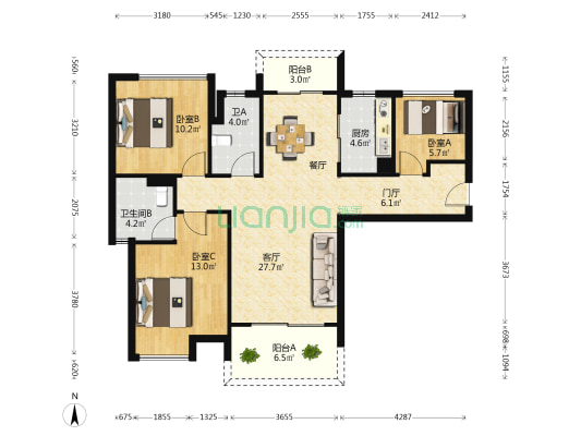 海伦堡玖悦府 3室1厅2卫 108平方