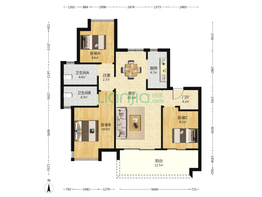 保利堂悦 3室1厅2卫 108平方