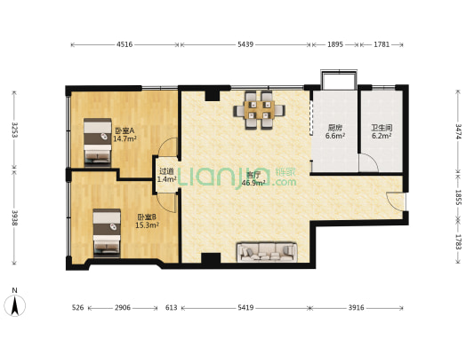 湖边公寓 2室1厅1卫 116平方
