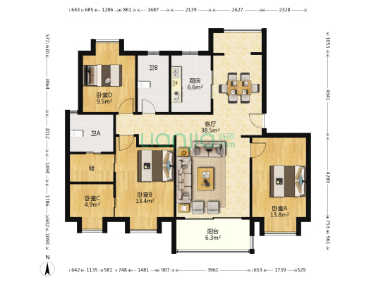 胜科星洲府澜庭 4室1厅2卫 125平方