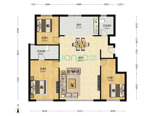 中海天钻 3室1厅2卫 132平方