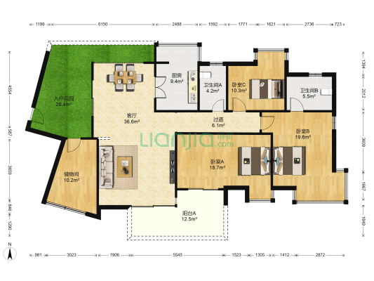 淘金山一期 3室1厅2卫 172平方
