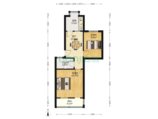 鸳鸯二村 2室1厅1卫 61平方