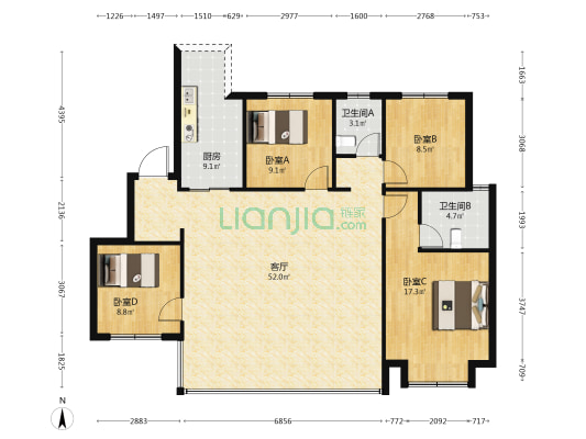 时代嘉玺 4室1厅2卫 136平方