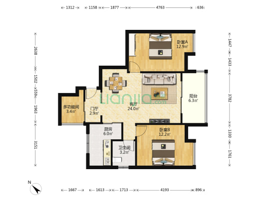观江大厦 3室1厅1卫 88平方