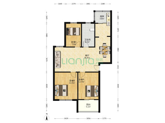 锦绣花园 3室1厅1卫 106平方