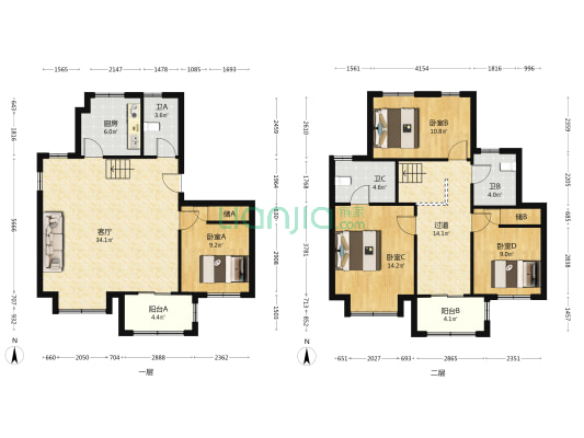 联发翡翠方山 4室1厅3卫 155平方