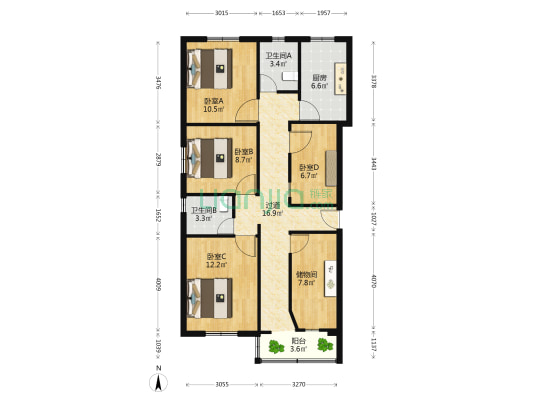 华鸿花园 4室0厅2卫 109平方