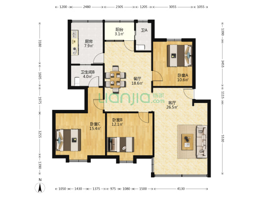 广场路4号 3室2厅2卫 108平方