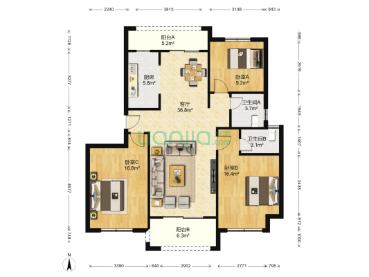 光明索河湾二期 3室1厅2卫 121平方