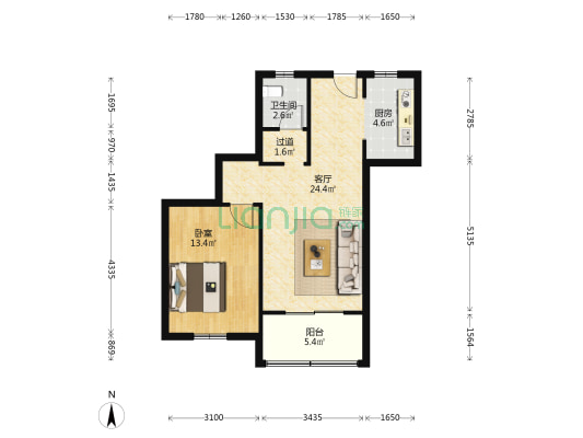 佘北家园紫荆苑 1室1厅1卫 69平方