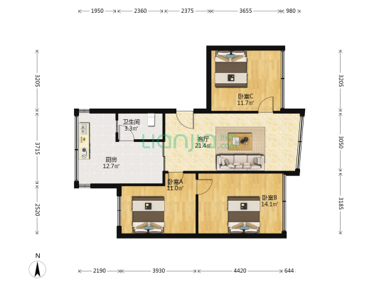 官井路37号 3室1厅1卫 86平方