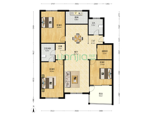 云吉小区 3室1厅2卫 160平方
