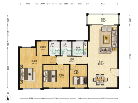 新区海关大院 3室1厅2卫 138平方