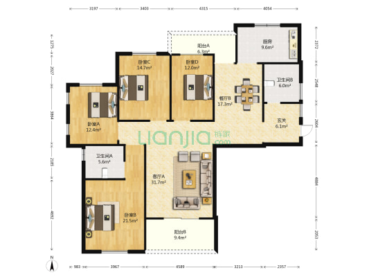 奥林至尊 4室2厅2卫 164平方