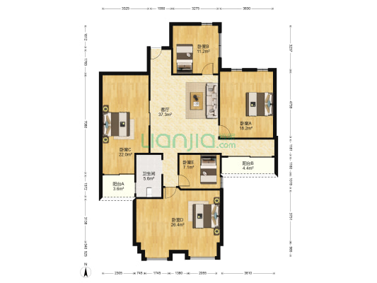 跑马地花园 5室1厅1卫 176平方