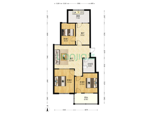 联通公司家属院 3室2厅1卫 86平方