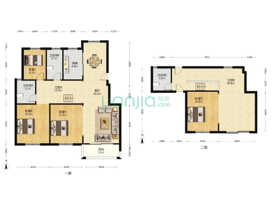 双龙花园东区 4室1厅3卫 220平方