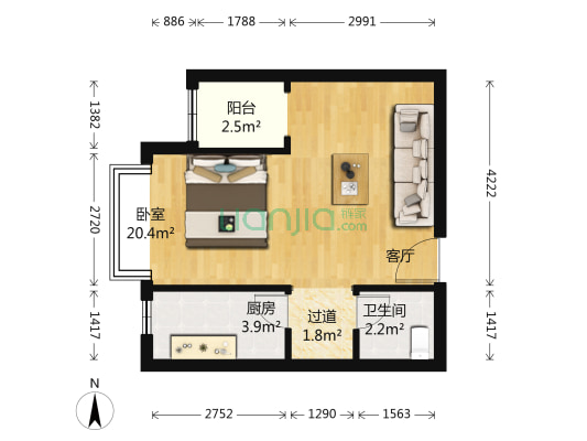 建业枫林上院 1室0厅1卫 47平方