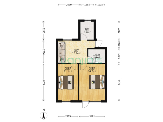 西门北村 2室1厅1卫 58平方