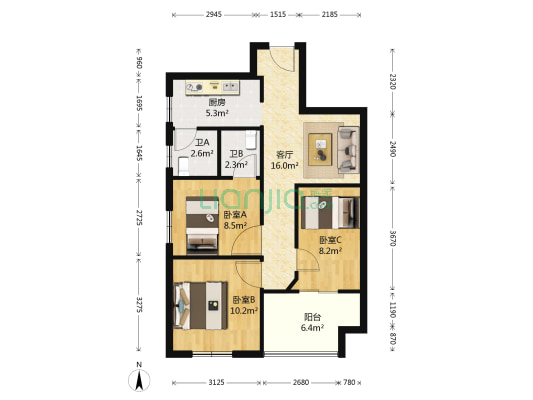 幸福时代 3室1厅2卫 83平方