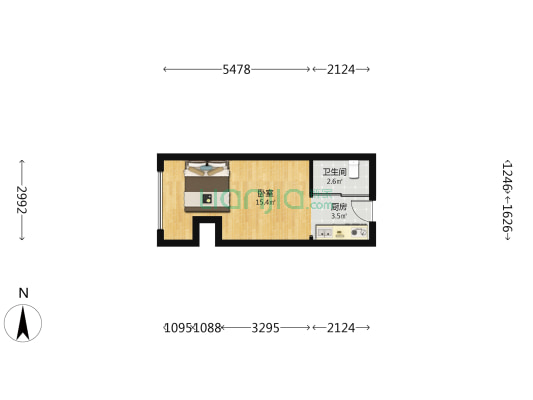 新世纪大厦 1室0厅1卫 36平方