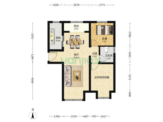 康营家园四期E区 1室1厅1卫 92平方