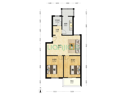 大杨花园 2室1厅1卫 80平方