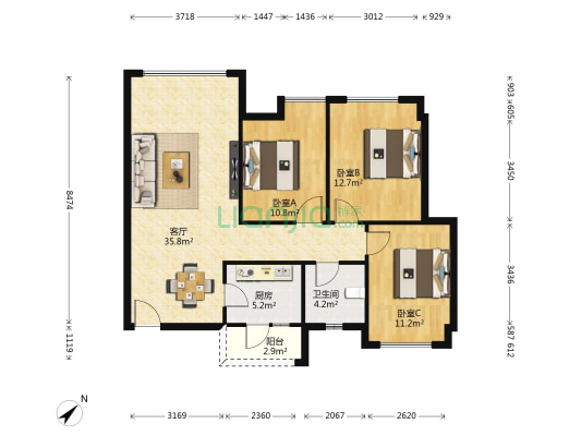 红色佳苑 3室1厅1卫 101平方