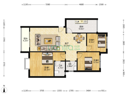 顺兴苑东区 3室1厅2卫 103平方