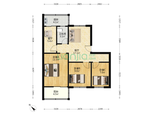 建行家属院 3室2厅1卫 75平方