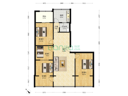 天成街58号 4室1厅1卫 112平方