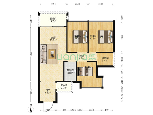 新怡美丽家园 3室1厅1卫 91平方
