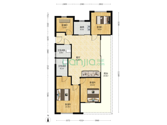 美的君兰锦绣 4室1厅2卫 120平方