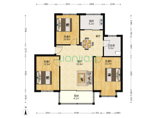 云泰家园 3室1厅1卫 102平方