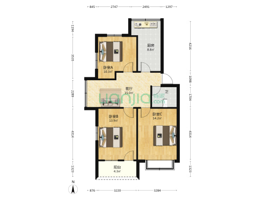 高峰新村 3室1厅1卫 81平方