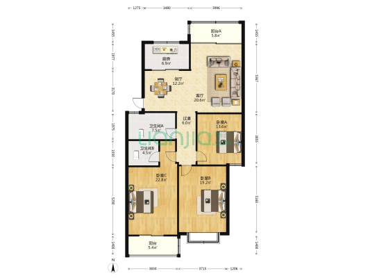 茶山花苑B区 3室2厅2卫 139平方