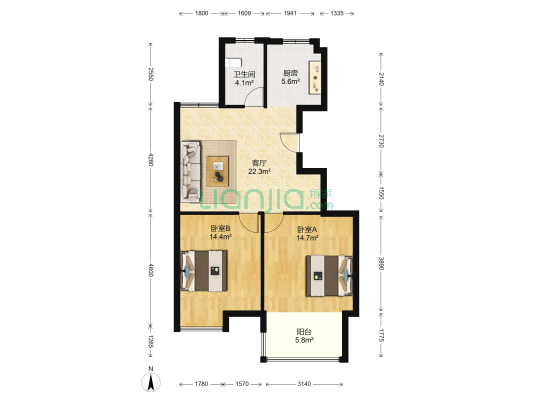 最良新邨A区 2室1厅1卫 91平方