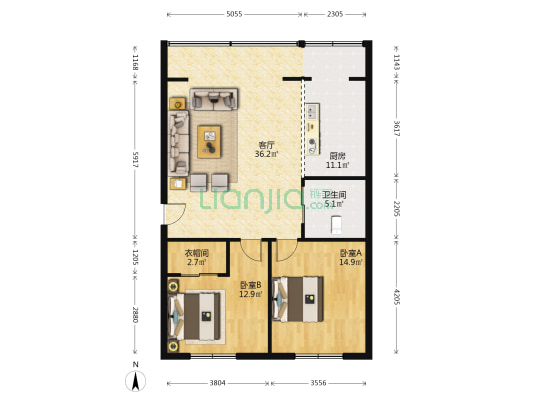 红星商贸大楼世纪广场 2室1厅1卫 107平方