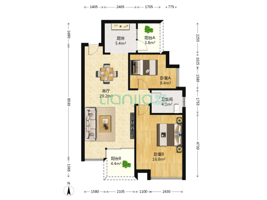 华凯·逸悦豪庭一期 2室1厅1卫 84平方
